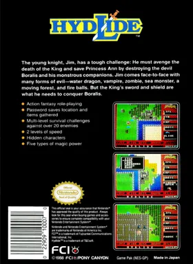 Hydlide (USA) box cover back